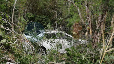 Dormita y acaba en el monte con todo y auto
