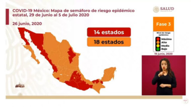 Semáforo de COVID-19 en México: 14 estados en rojo y 18 en naranja