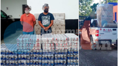 Decomisan más de mil latas de cerveza escondidas en caja de un refrigerador