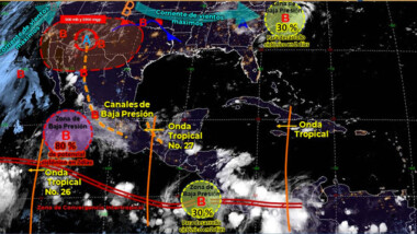 Tormentas dispersas en Yucatán por onda tropical 27