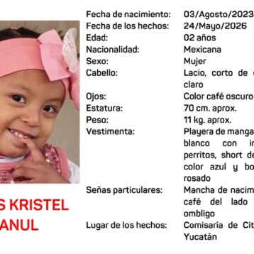 Activan Alerta Amber por desaparición de niña de 2 años en Izamal