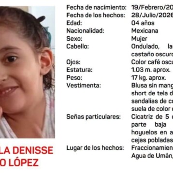 Activan Alerta Amber por desaparición de niña de 4 años en Umán